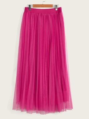 Fuchsia Pleated Tulle Maxi Skirt - Women